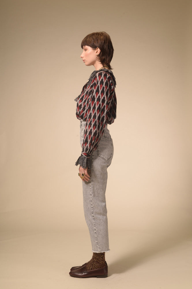 Namaste black ruffle printed blouse