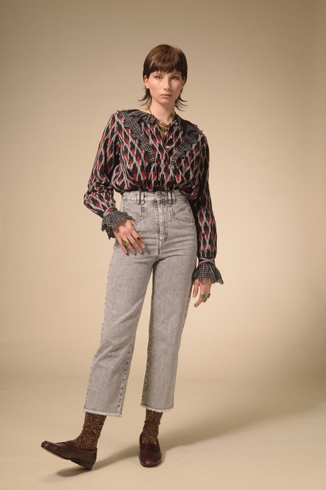 Namaste black ruffle printed blouse