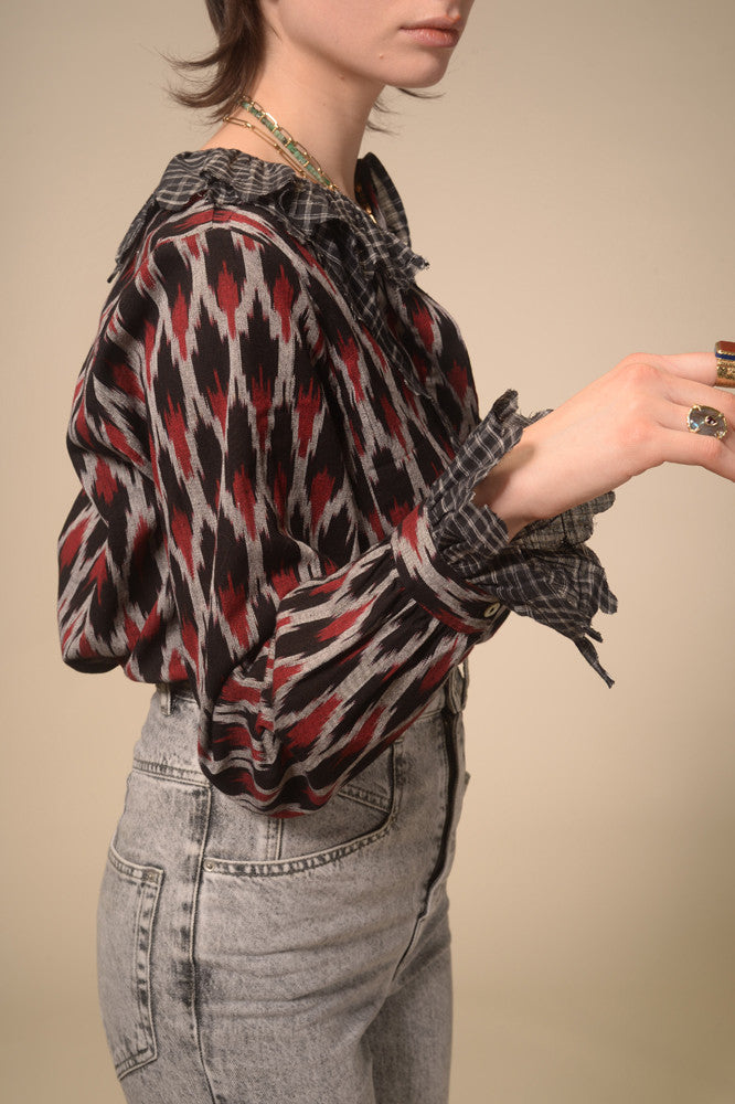 Namaste black ruffle printed blouse