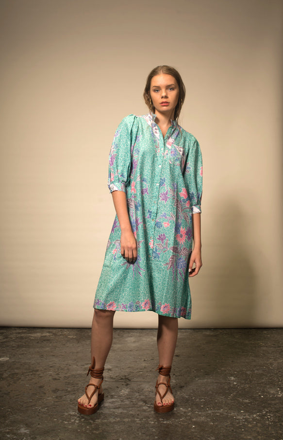 See green flower print dress