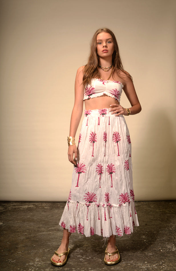 Jupe longue imprimée palmier rose Tree Print