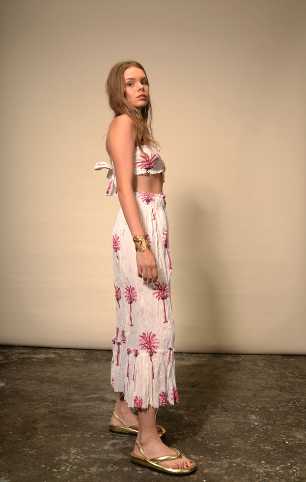 Tree Print pink palm tree print long skirt