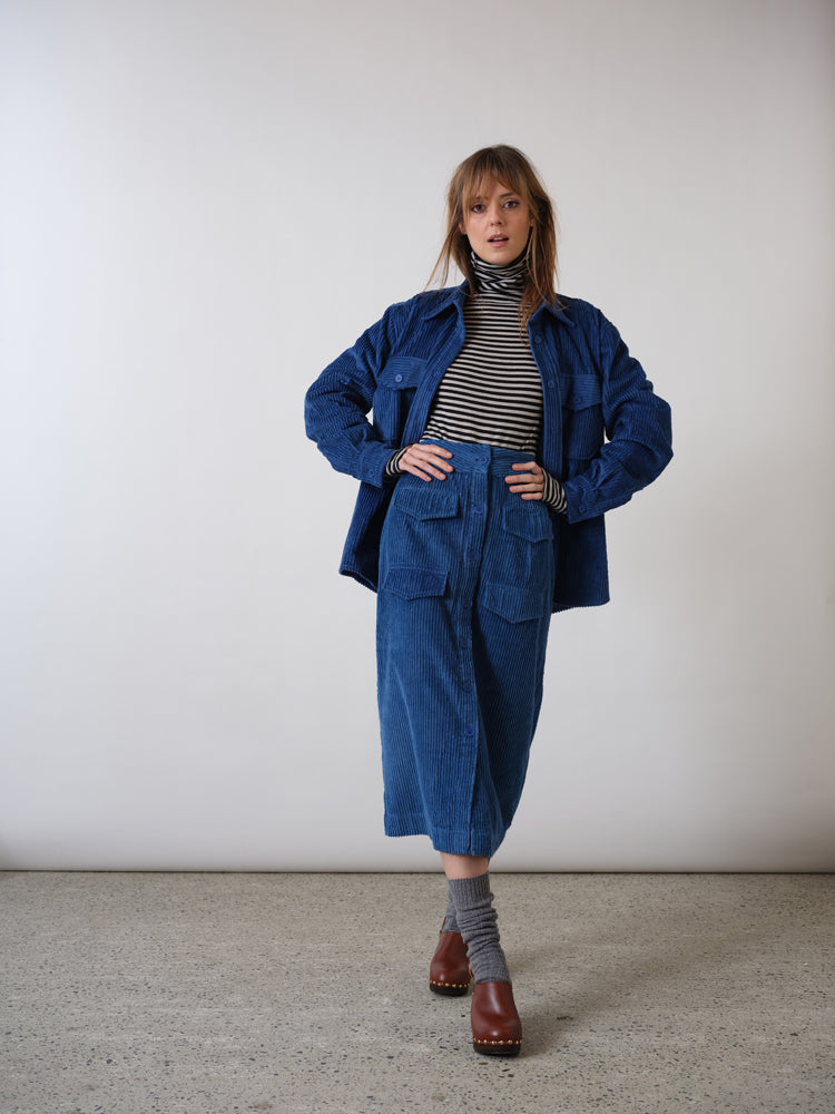 Barbara blue corduroy long skirt