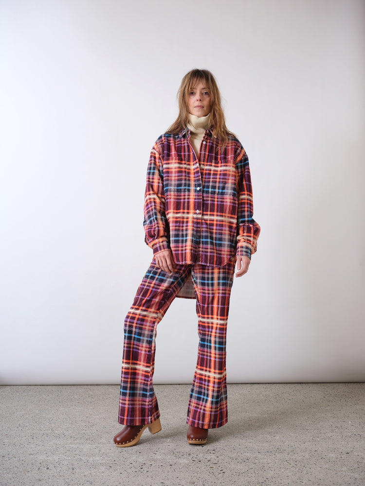 Corduroy pink corduroy tartan overshirt