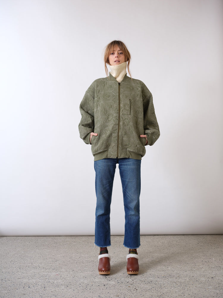 Flowers khaki quilted cotton bomber jacket Flowers