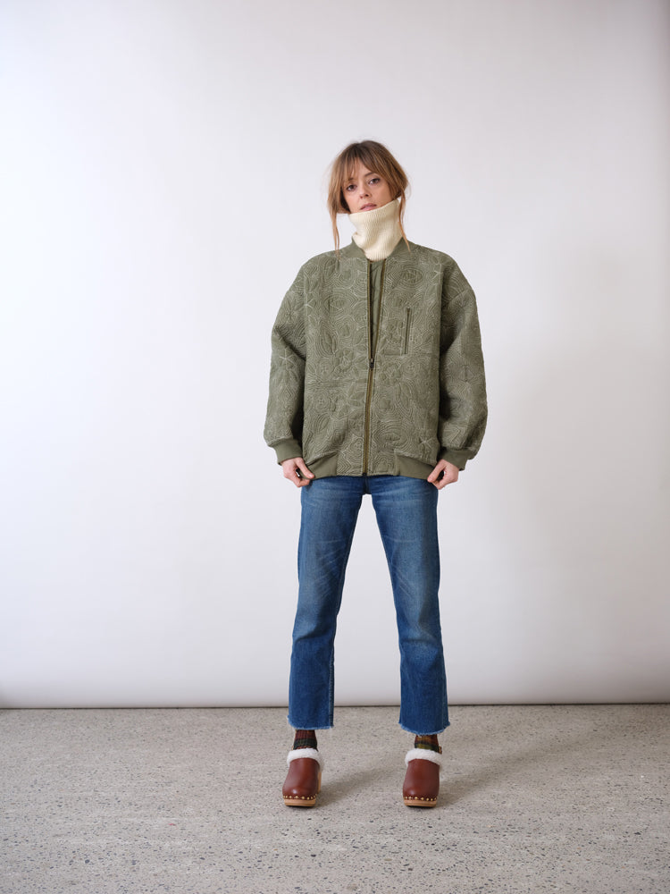 Flowers khaki quilted cotton bomber jacket Flowers