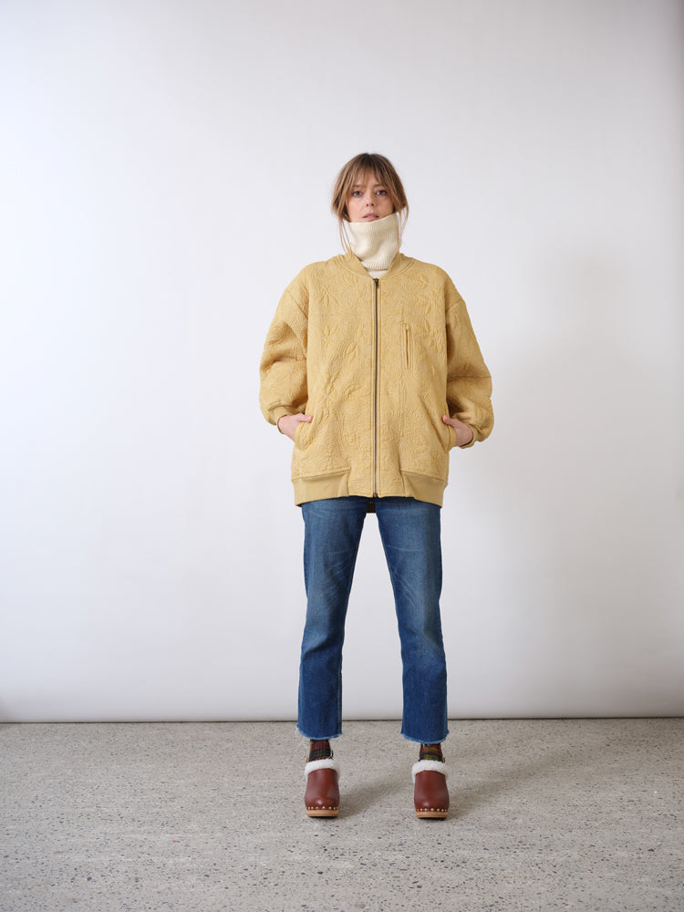 Flowers sand quilted cotton bomber jacket